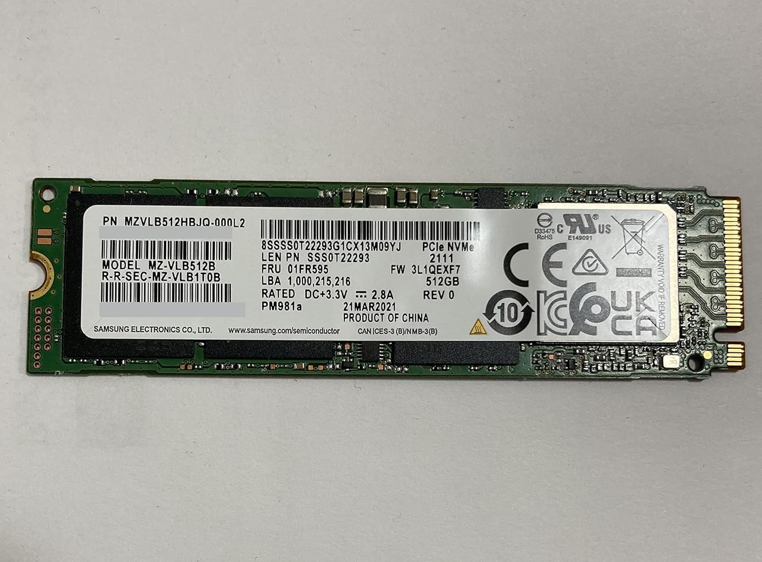 MZVLB512HBJQ-000D7 Samsung 512GB PM981a SED Encryption M2 M.2 2280 PCIe SSD (New with Warranty), MZ-VLB512C 0WD87X WD87X, PM981 Phoenix Controller, Compatible with Dell HP Acer Asus Lenovo