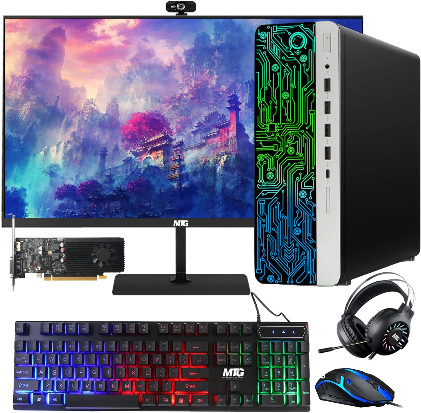 HP G3 Gaming Desktop PC, Intel Core i5 6th Gen, GT 1030 Graphics, 32GB RAM, 240GB SSD + 1TB HDD, MTG 24 Inch Monitor, RGB Keyboard Mouse, Headphone, Webcam, WiFi, Win 10 Pro (Renewed)