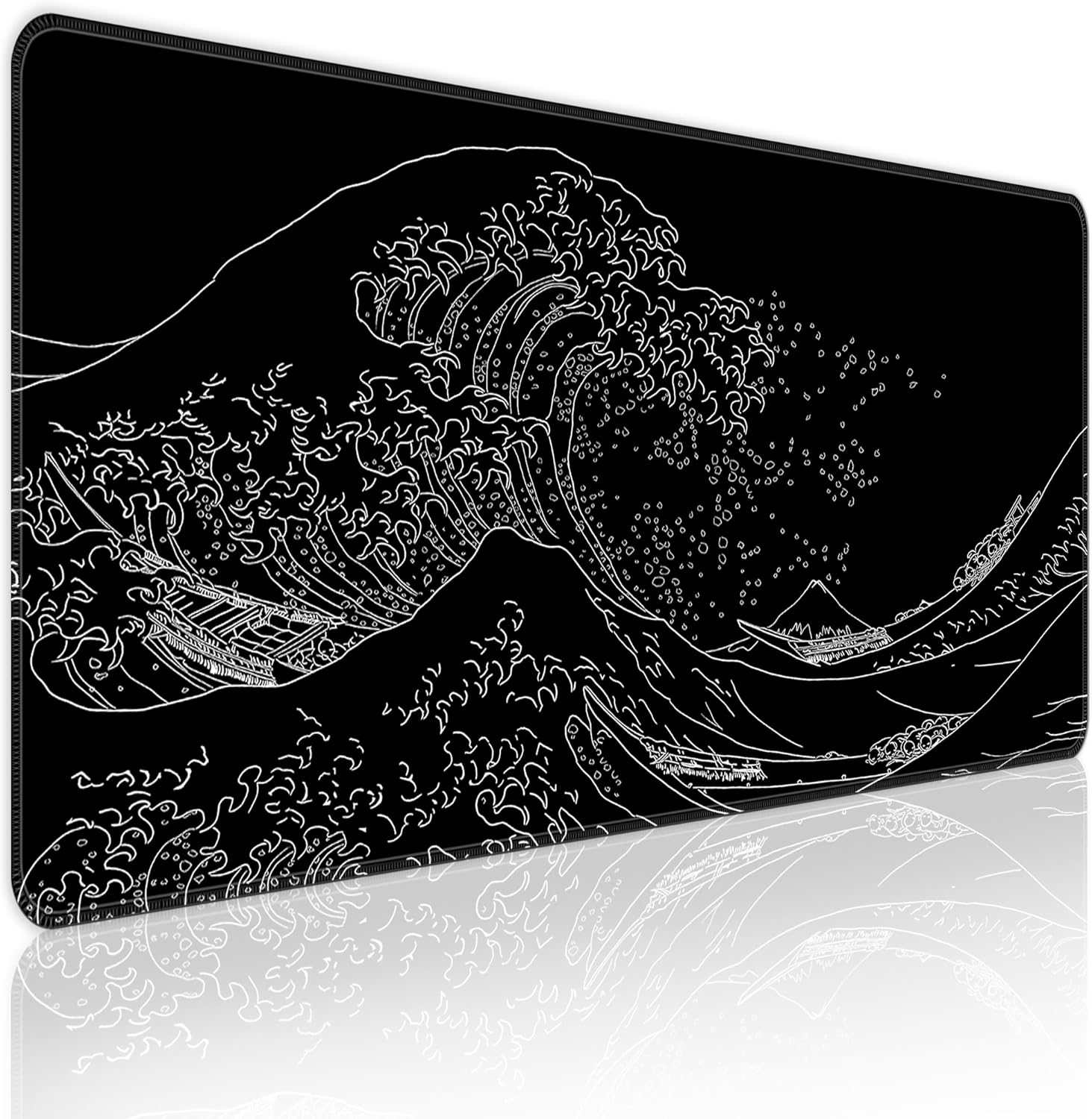 BZU Japanese Sea Wave Extended Big Mouse Pad Large,XL Gaming Mouse Pad Desk Pad,31.5×11.8inch Long Computer Keyboard Mouse Mat Mousepad with 3mm Non-Slip Base and Stitched Edge for Home Office Work