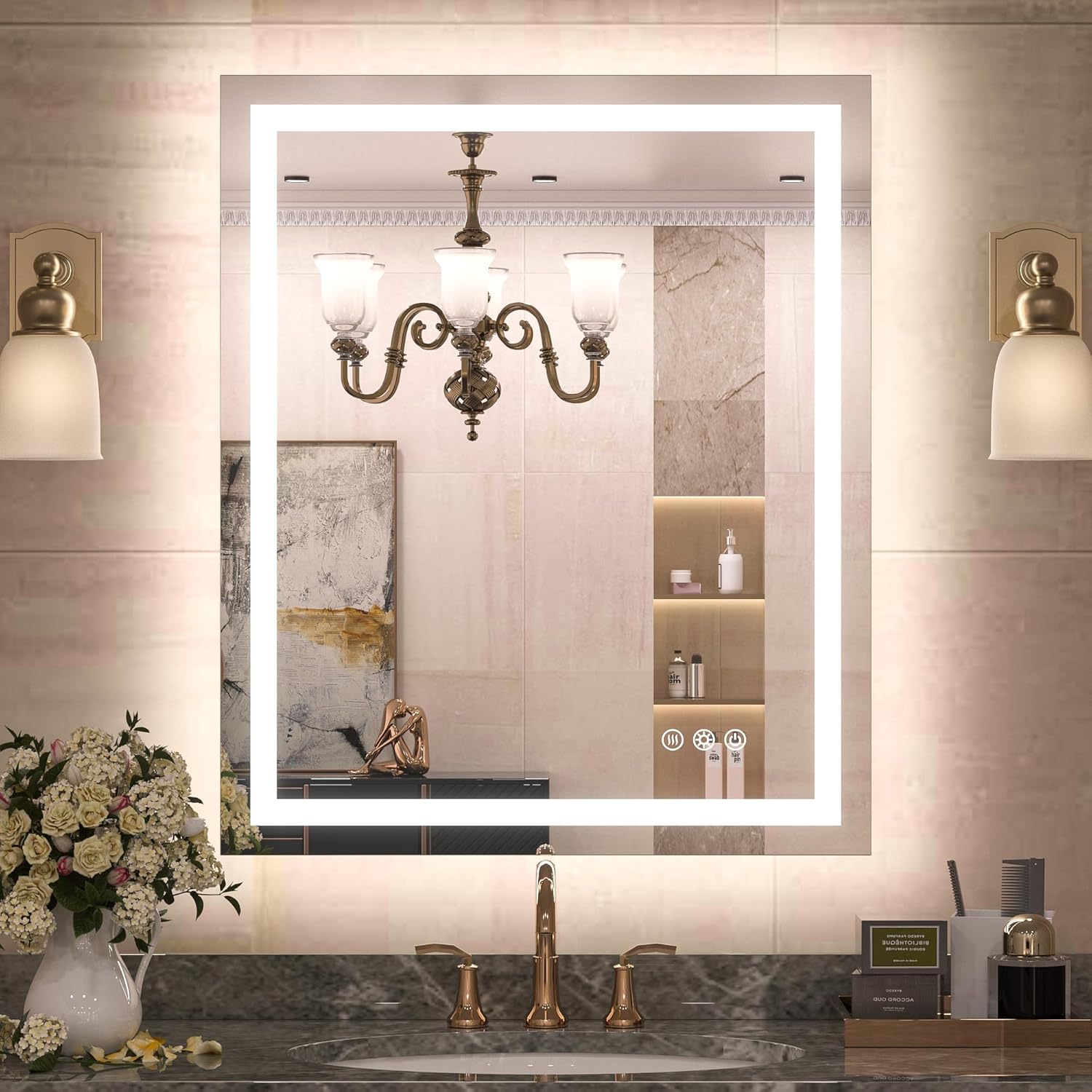 TETOTE LED Bathroom Mirror 30×36 with Frontlit & Backlit Lighted Vanity Mirror Anti Fog Stepless Dimmable 3 Colors White/Warm/Natural,CRI90+ Double Lights,Wall-Mounted(Horizontal/Vertical)