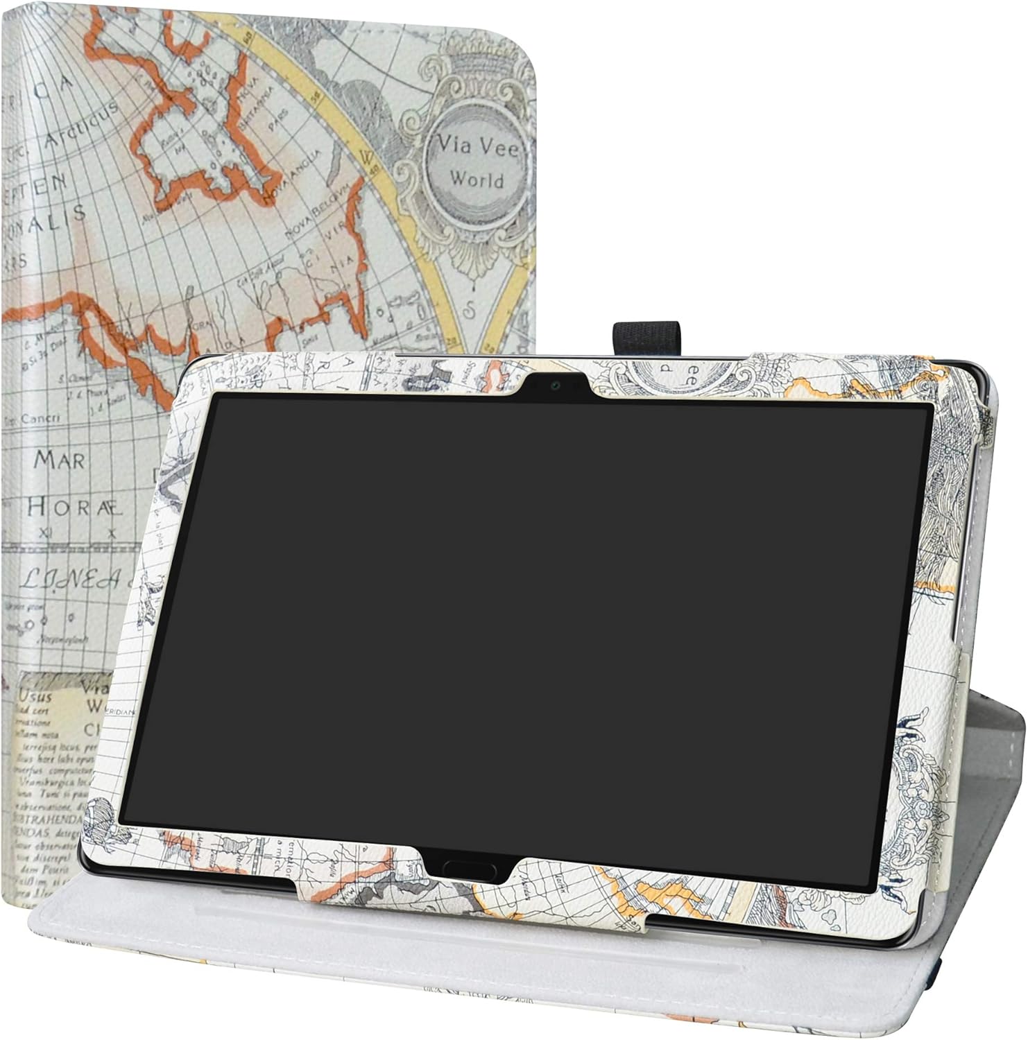 MediaPad M5 Lite Rotating Case,LiuShan 360 Degree Rotation Stand PU Leather with Cute Pattern Cover for 10.0″ Huawei MediaPad M5 Lite 10-Inch Android Tablet,Map White