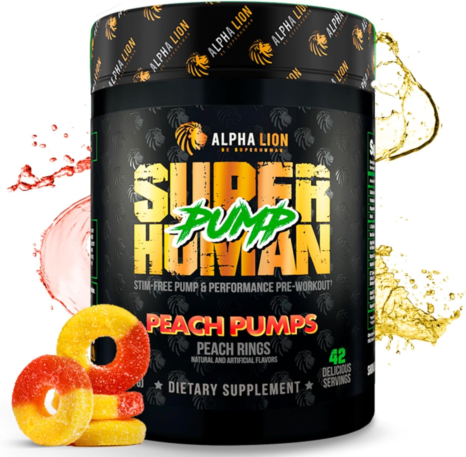 ALPHA LION Superhuman Pump Pre Workout Powder, Nootropic Caffeine & Stim Free Preworkout Supplement, Nitric Oxide Booster, Muscle Gainer, Energy & Focus (42 Servings, Peach Pumps Flavor)