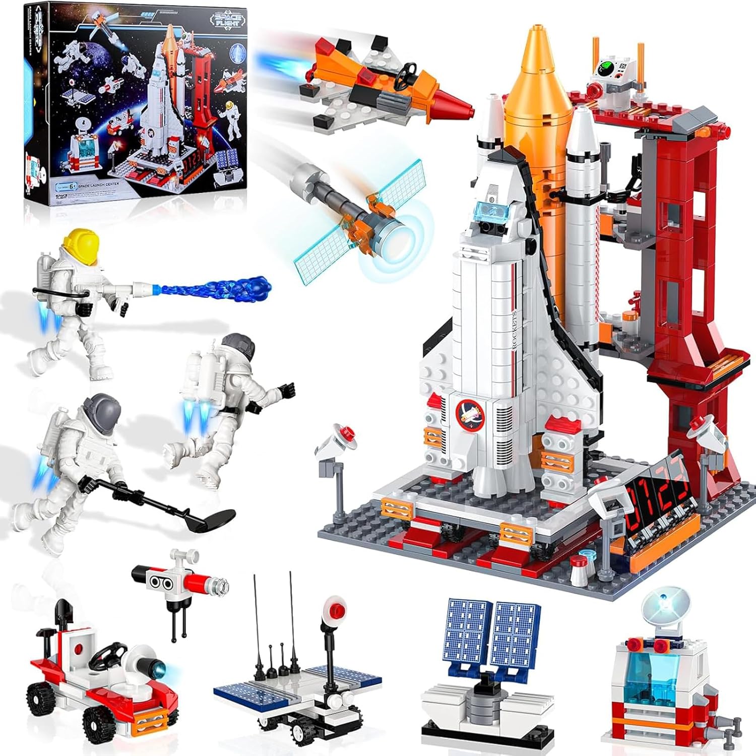 Space Exploration Shuttle Toys, 12-in-1 STEM Aerospace Building Kit Toy, Rocket Building Kit Toy with Launcher, Astronauts, Airplane Rocket, Gift for 6 7 8 9 10 11 12+ Years Old, 855 Pcs