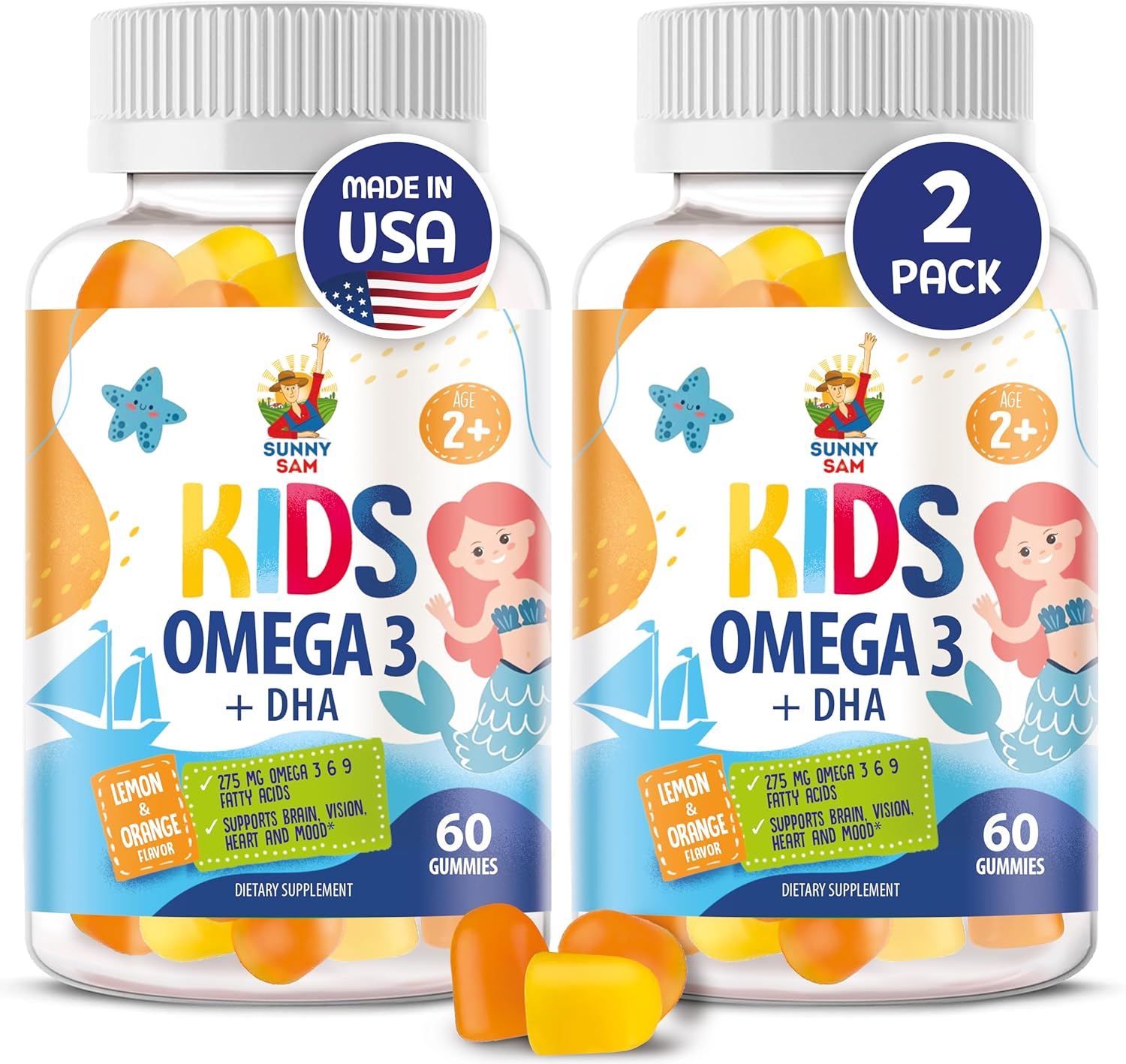 Omega 3 Gummies for Kids & Adults – 120 Chewable Gummies – No Fish Oil Vegan Omega 3 6 9 DHA Gummy Supplement