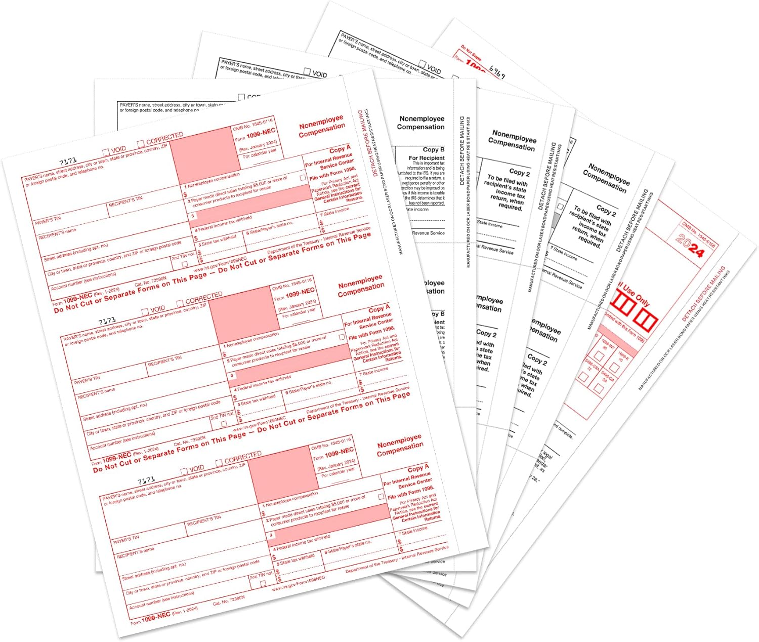 1099 NEC Forms 2024, 4 Part Tax Forms Kit, 25 Vendor Kit of Laser Forms Designed for QuickBooks and Accounting Software