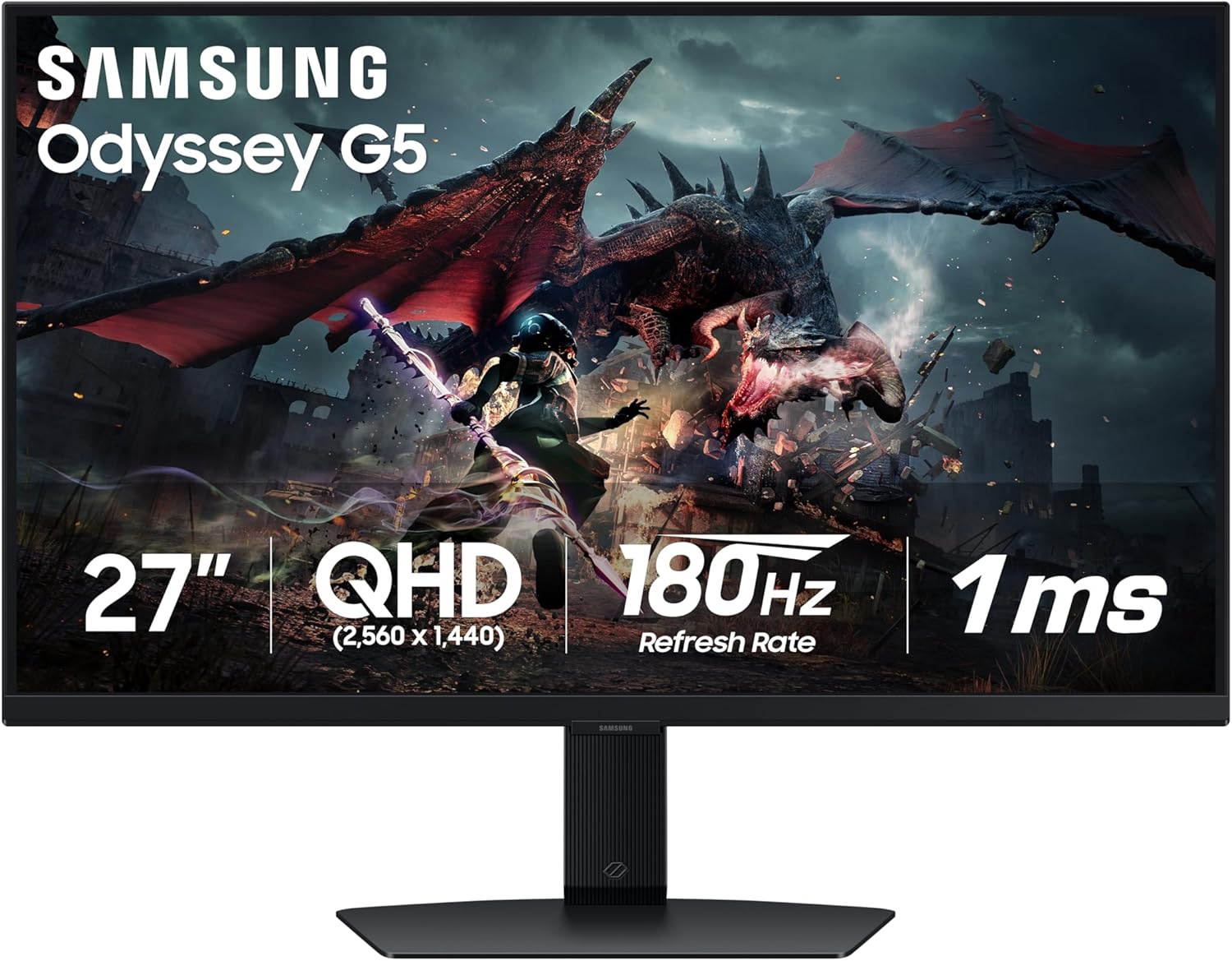 SAMSUNG 27-Inch Odyssey G50D Series QHD Fast IPS Gaming Monitor, 1ms, VESA DisplayHDR 400, 180Hz, AMD FreeSync, Adjustable Stand, Eye Saver Mode, LS27DG500ENXZA, 2024