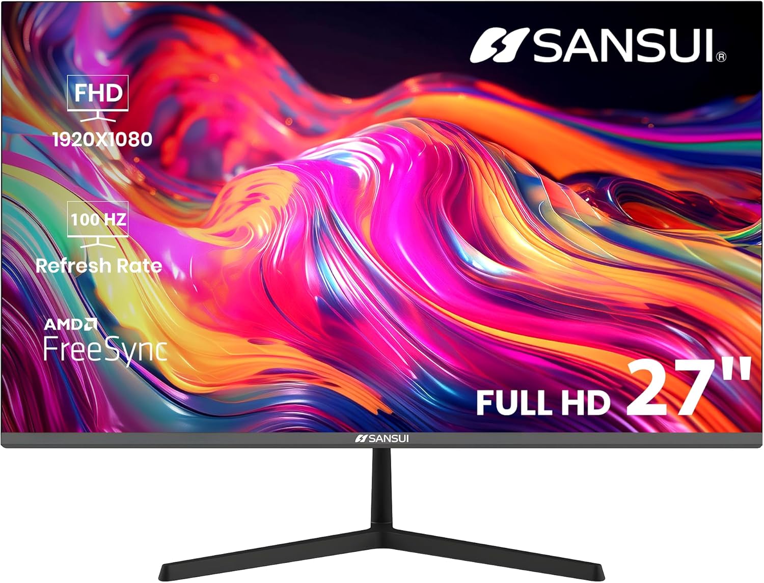 SANSUI 27 inch Monitor 100Hz IPS FHD 1080P HDR10, Computer Monitor with Built-in Speakers Gaming Monitor with HDMI VGA Ports Game RTS/FPS Adaptive Sync, Tilt Adjustable