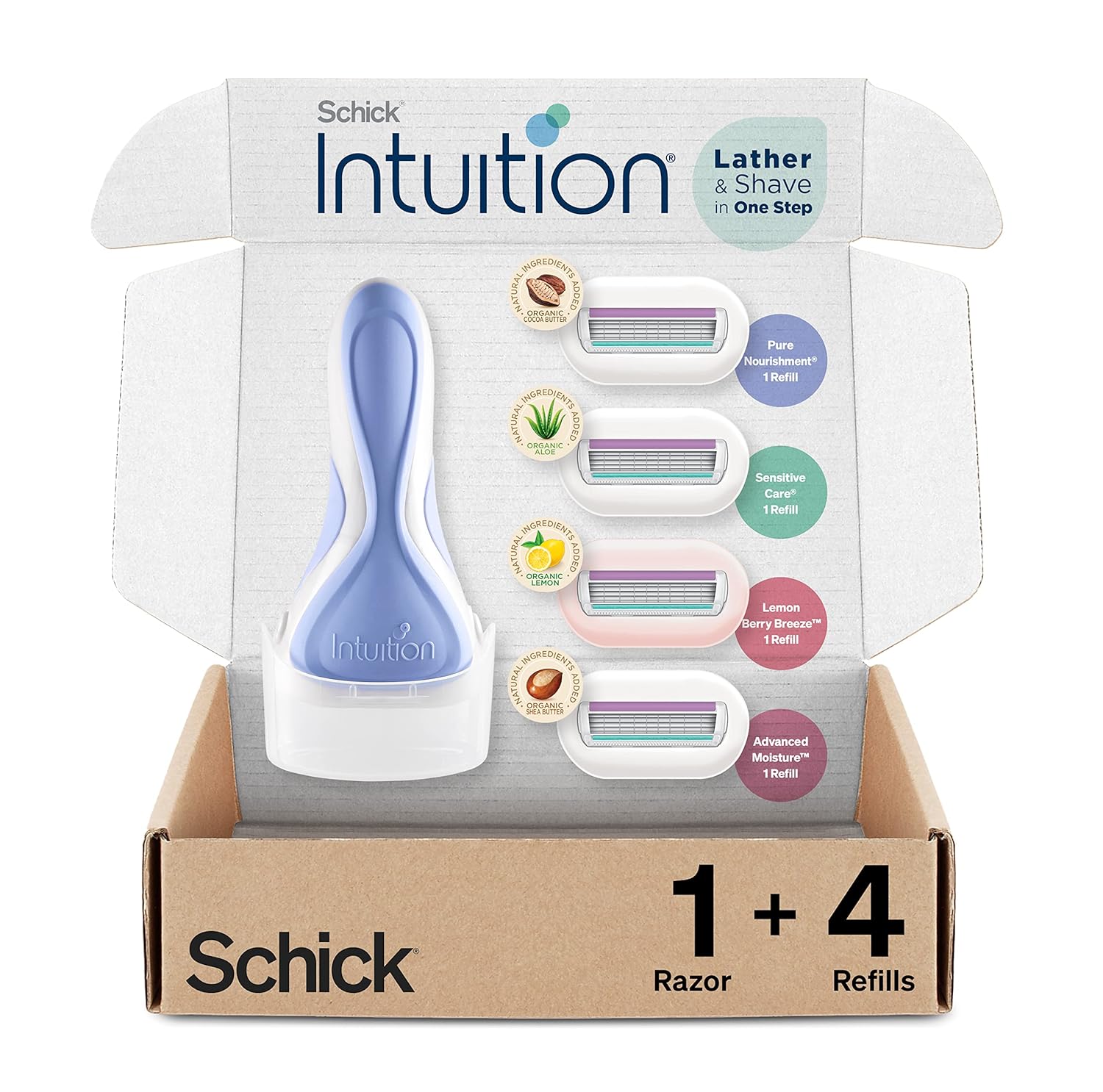 INTUITION Schick Razors for Women Variety Pack with 1 Razor Handle & 4 Intuition Razor Blades Refill | Shaving Kit Women, Girls Shaving Kit Beginners, Razor Gift Set for Women, Razor Starter Kit