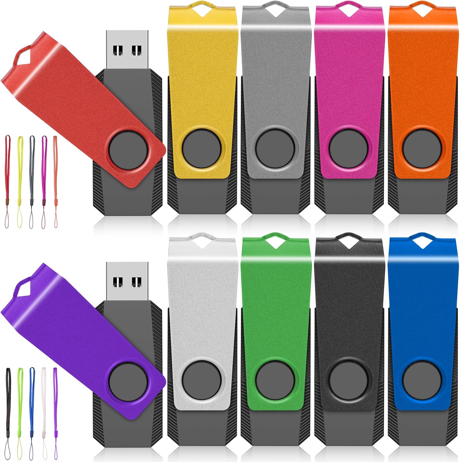 USB Flash Drives 10 Pack 8GB Flash Drive – AGECASH A USB 2.0 Thumb Drive USB Stick Jump Zip Drive Flashdrive, USB Memory Stick Pendrive for Data Storage & Transfer with 10PCS Lanyard (Multi-Colored)