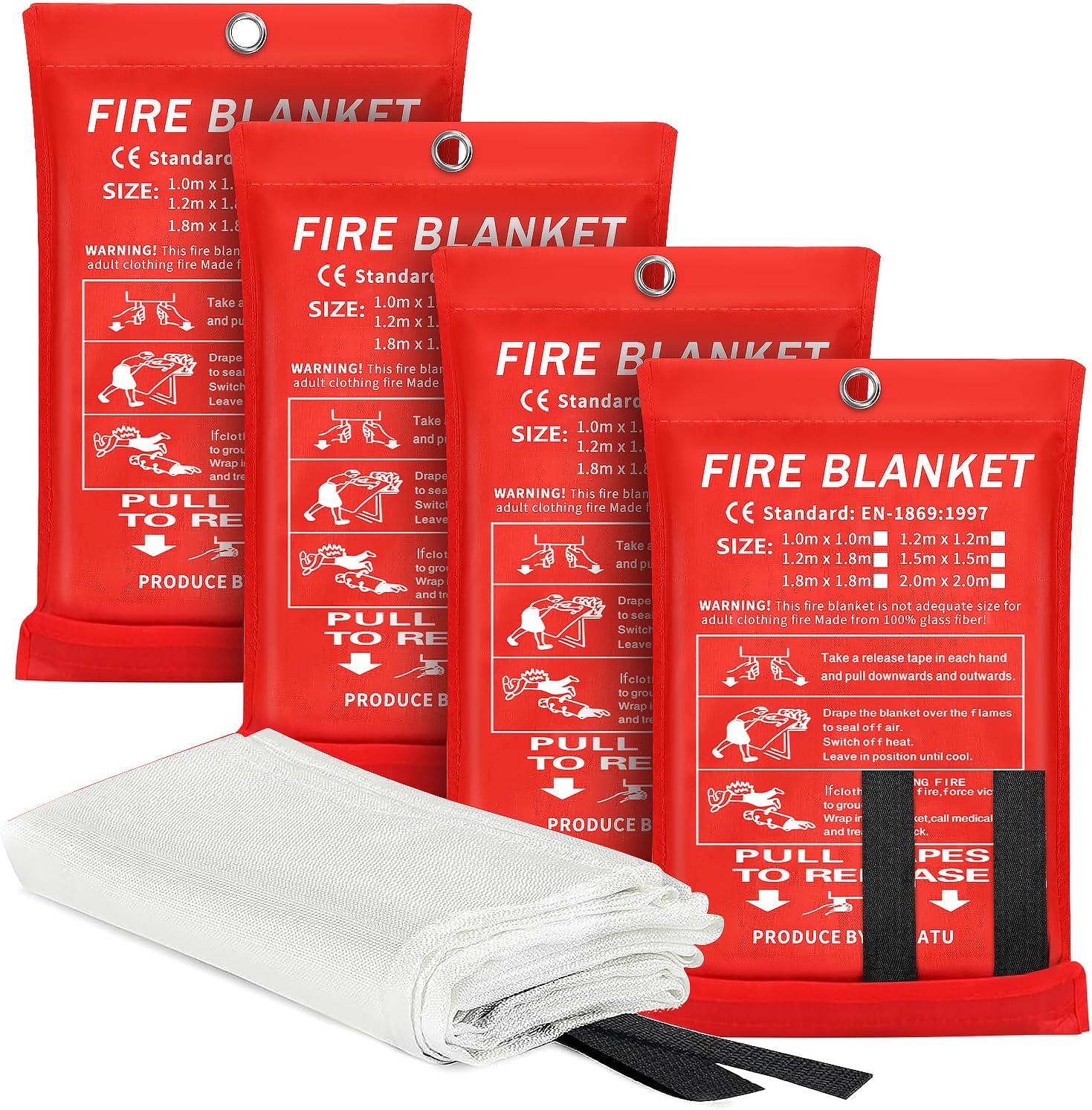 2024 Emergency Fire Blanket, 4 Pack Fire Extinguisher Blanket, Fire Suppression Blanket, Flame Retardant Blanket Fire Safety Blanket for Home, Kitchen, School, Grill, Car, Office, Warehouse(40” x40”)