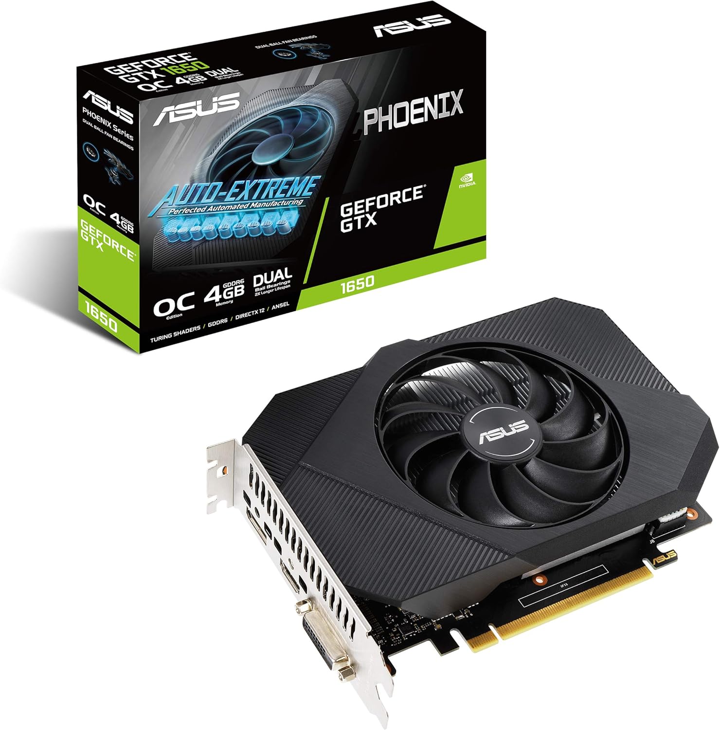 ASUS Phoenix NVIDIA GeForce GTX 1650 OC Edition Gaming Graphics Card (PCIe 3.0, 4GB GDDR6 Memory, HDMI 2.0b, DisplayPort 1.4a, DVI-D, Dual Ball Fan Bearings, Auto-Extreme) (Renewed), BLACK