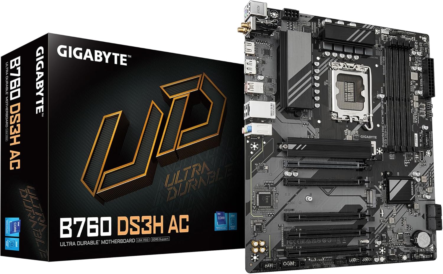 GIGABYTE B760 DS3H AC (rev. 1.0/1.1) LGA 1700 Intel B760 ATX Motherboard with DDR5, 2* M.2, PCIe 4.0, USB 3.2 Gen 2 Type-C, GbE LAN, Q-Flash Plus, PCIe EZ-Latch