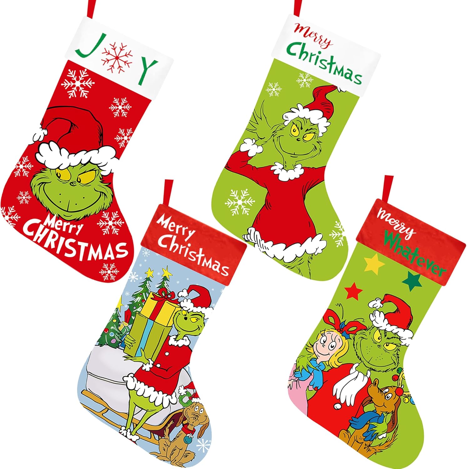 4 Pack Christmas Stockings, 18 Inch Large Socks, Christmas Decorations, Candy Gift Stockings, Suitable for Fireplace Christmas Tree Hangings