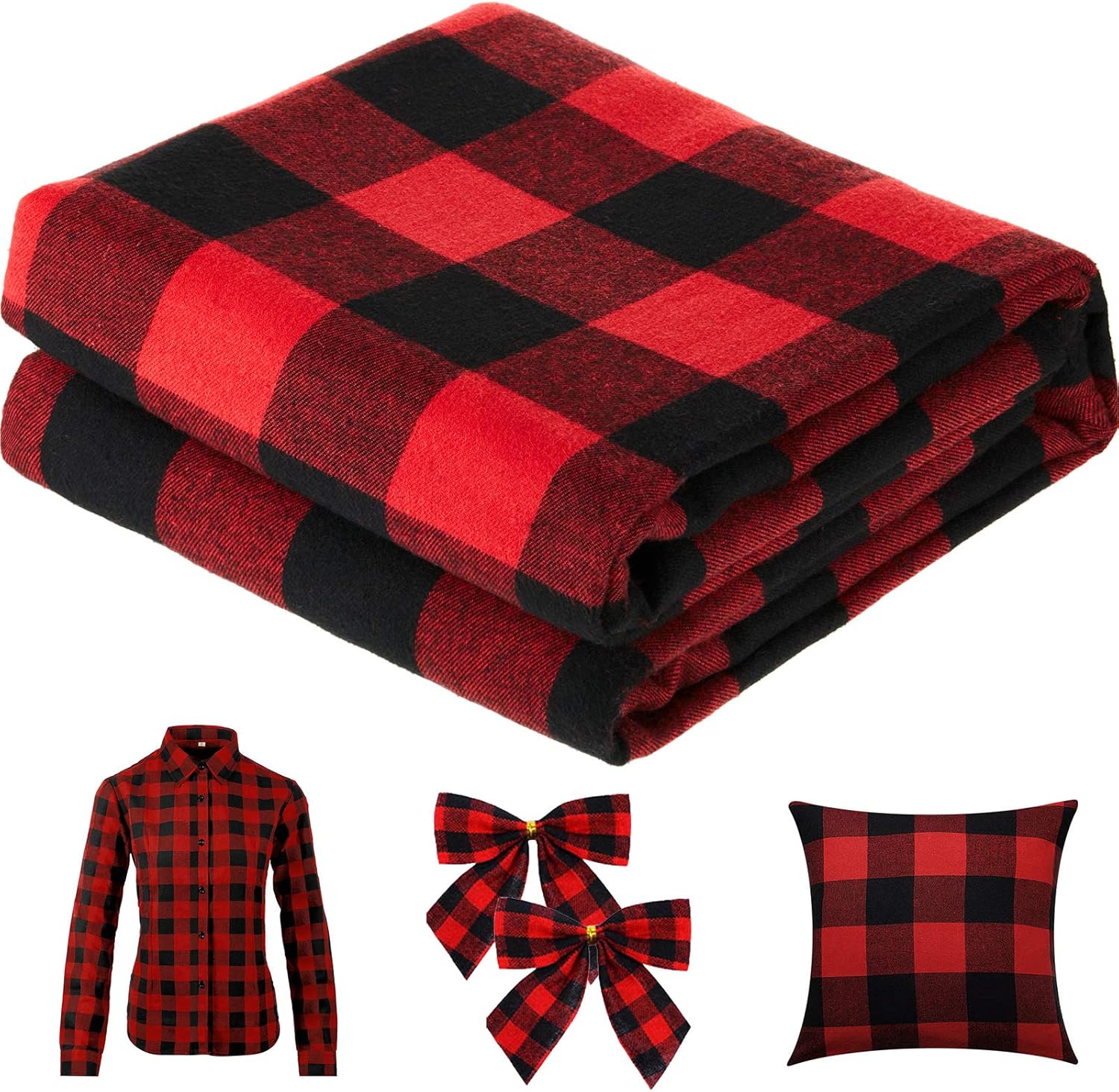 57 x 157.5 Inch Buffalo Plaid Fabrics Gingham Fabric Buffalo Check Quilting Fabric Bundles for Sewing DIY Home Farmhouse Party Festival Holiday Decorations (Red and Black)