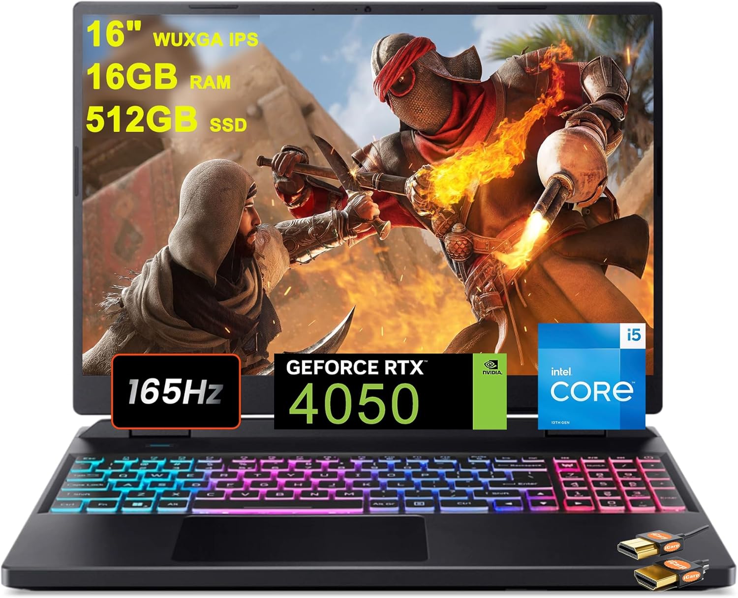 Acer Predator Helios Neo 16 Gaming Laptop 16/in WUXGA IPS 165Hz 13th Gen Intel 14-Core i5-13500HX (Beats i7-12700H) 16GB RAM 512GB SSD GeForce RTX 4050 6GB RGB Backlit USB-C Win11 Black + HDMI Cable