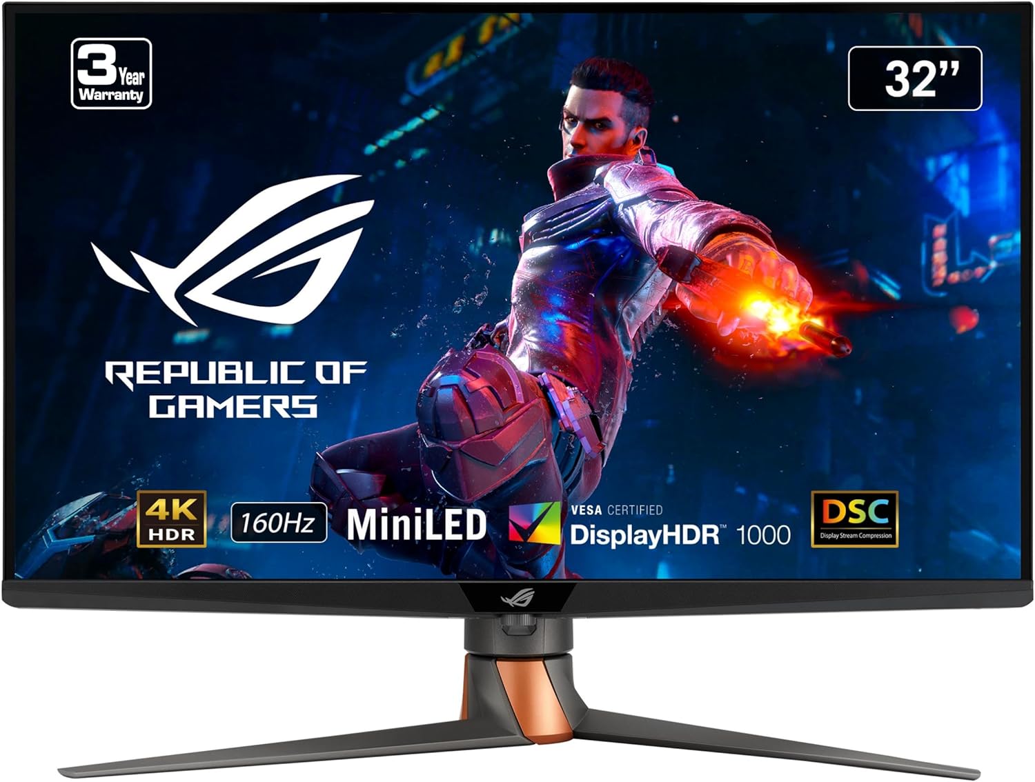 ASUS ROG Swift 32” 4K Mini LED Gaming Monitor (PG32UQXR) -UHD (3840 x 2160), 160Hz, 1ms, Fast IPS, Local dimming, FreeSync Premium Pro, HDMI 2.1, DisplayPort 2.1 with DSC, Quantum Dot, DisplayHDR1000