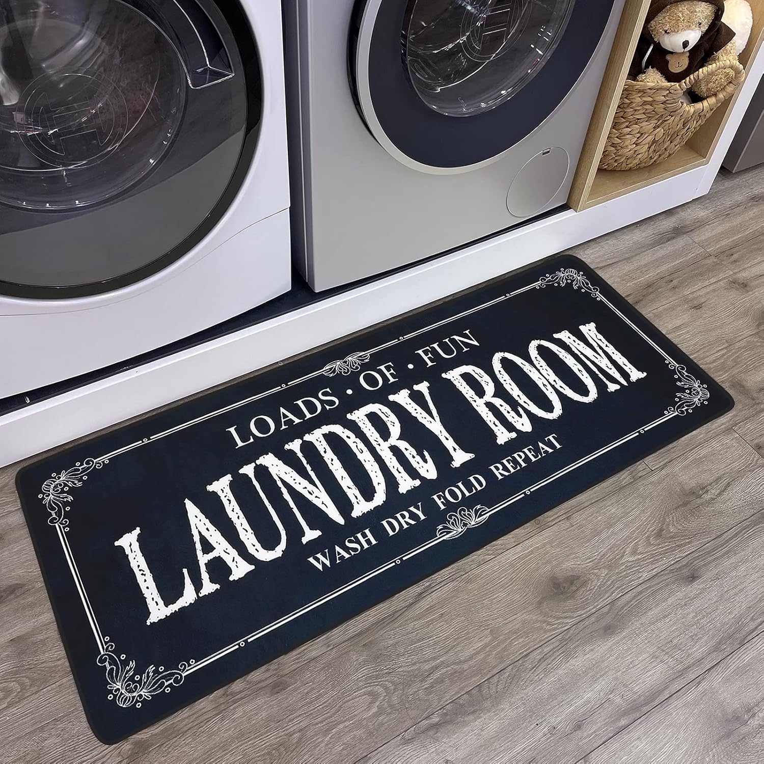 Non Slip Laundry Runner Rug – Farmhouse Kitchen Floor Mat for Mudroom and Bathroom – Black, 20 X 47 Inches