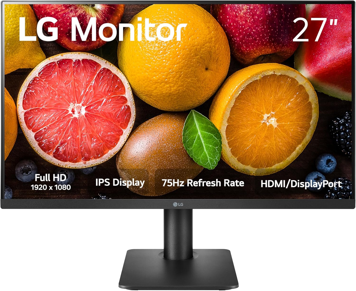 LG FHD (1920 x 1080) 27 Inch Computer Monitor, IPS, AMD FreeSync, 3-Side Borderless Design, Tilt/Height Adjustable Stand, 75Hz, 5ms, OnScreen Control, HDMI, DisplayPort, D-Sub, 27MP450-B, Black