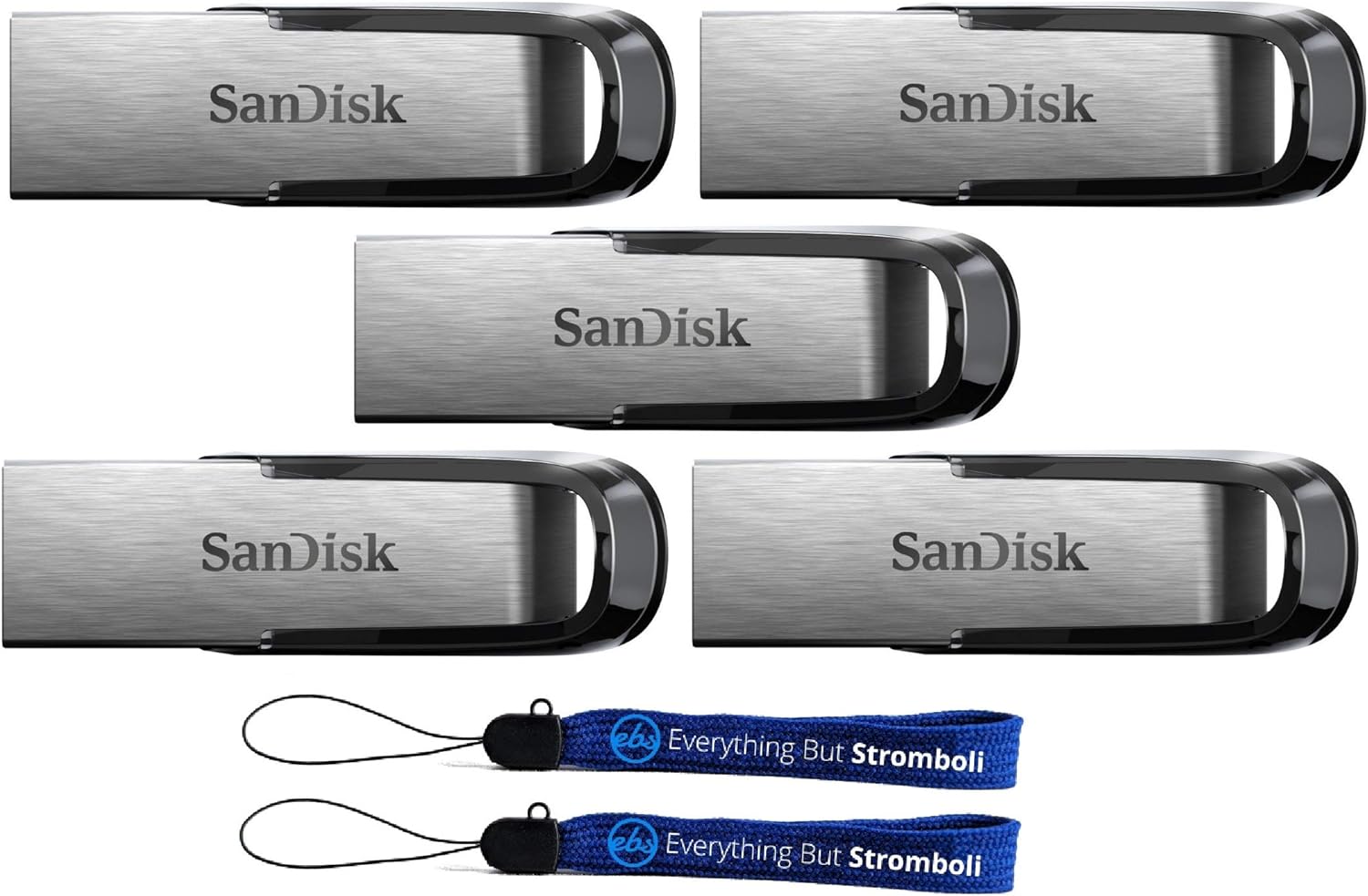 SanDisk Ultra Flair USB (5 Pack) 3.0 16GB Flash Drive High Performance Thumb Drive/Jump Drive SDCZ73-016G-G46 – with (2) Everything But Stromboli ™ Lanyard