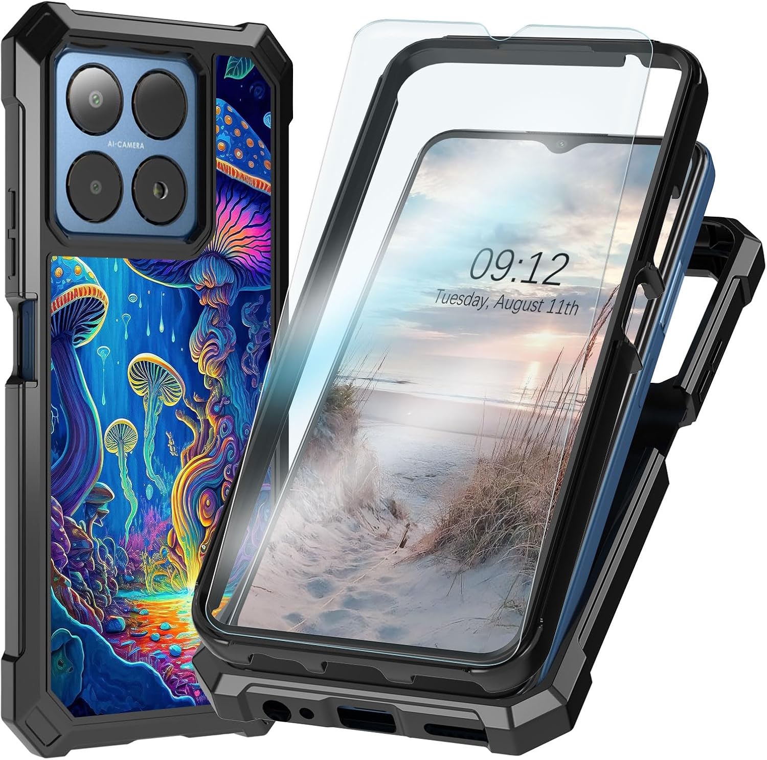 for Boost Summit 5G Case with Screen Protector, Heavy Duty Shockproof Dual Layer Structure Protective Cover Silicone TPU Case for Boost Mobile Summit 5G, Cool Mushroom