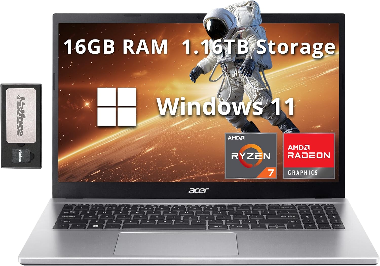 acer Aspire 3 15.6″ FHD Laptop, AMD Ryzen 7 5700U, 16GB RAM, 1.16TB Storage(1TB SSD+160GB Docking Station Set), AMD Radeon Graphics, Numpad, Webcam, Wi-Fi 6, Win 11 Home, Silver