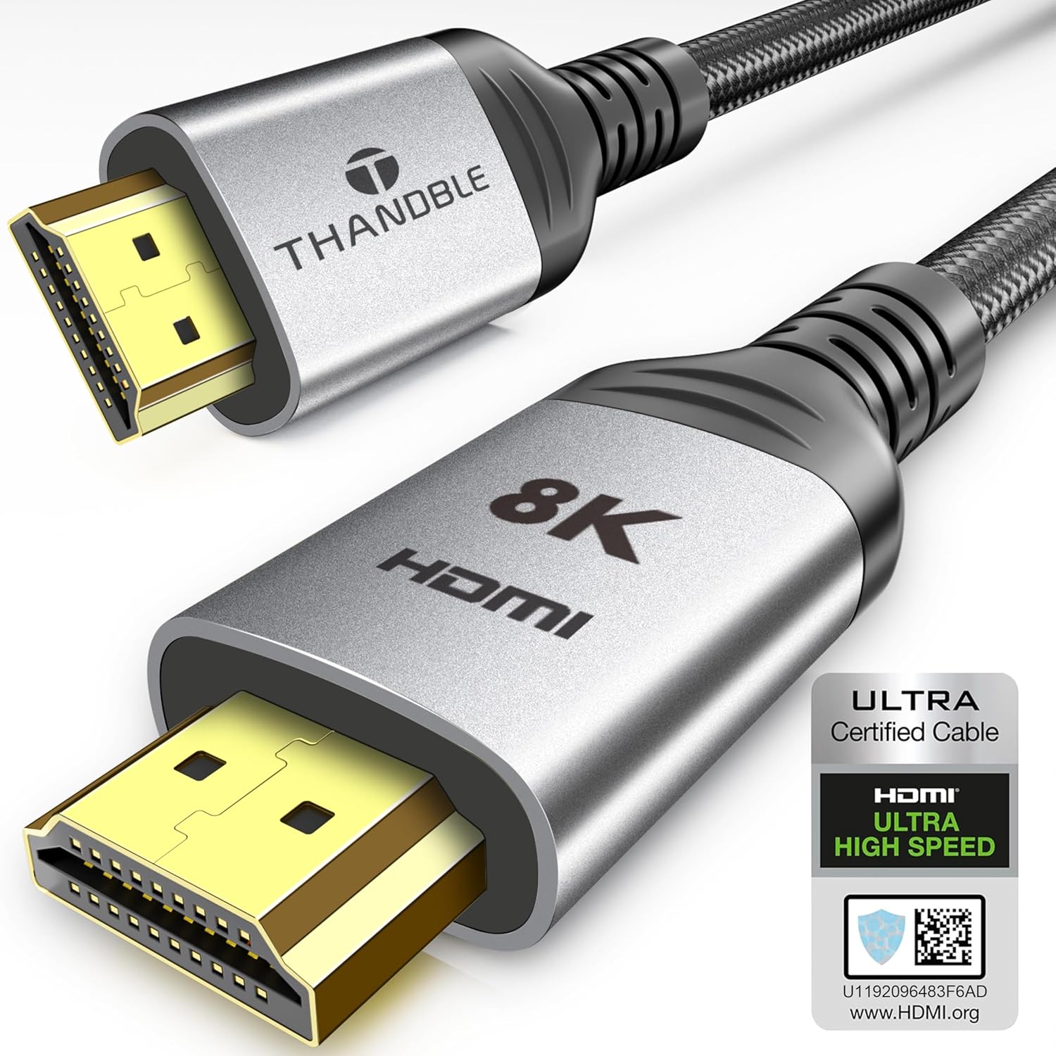 10K 8K HDMI 2.1 Cable 5FT, 48Gbps Certified Ultra High Speed HDMI® Cables Cord, 8K@60Hz 4K@120Hz DTS:X, HDCP 2.2&2.3, HDR 10, eARC 12Bit Compatible for Laptop/Monitor/PS5/Xbox/UHD TV/PC