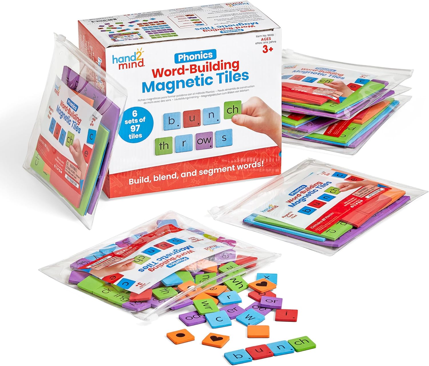 hand2mind Phonics Word-Building Magnetic Letter Tiles, Letter Recognition for Kindergarten, Letter Sounds, Phonics Manipulatives, Phonemic Awareness, Science of Reading Classroom Materials (Set of 6)