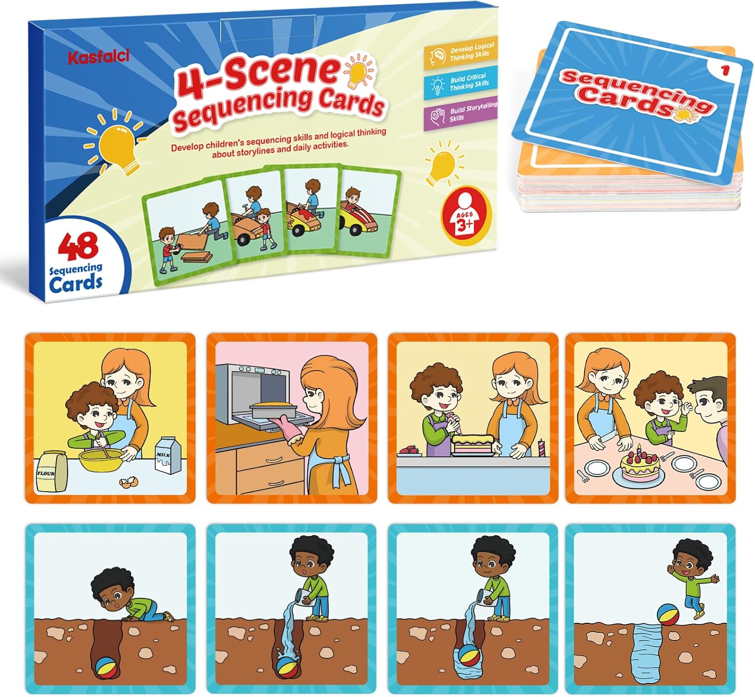 Sequencing Cards, Sequence Game for Kids, Speech Therapy Materials for Autism, Improve Storytelling,Social Skills, Sentence Building, Preschool Learning Activities for Classroom & Homeschool