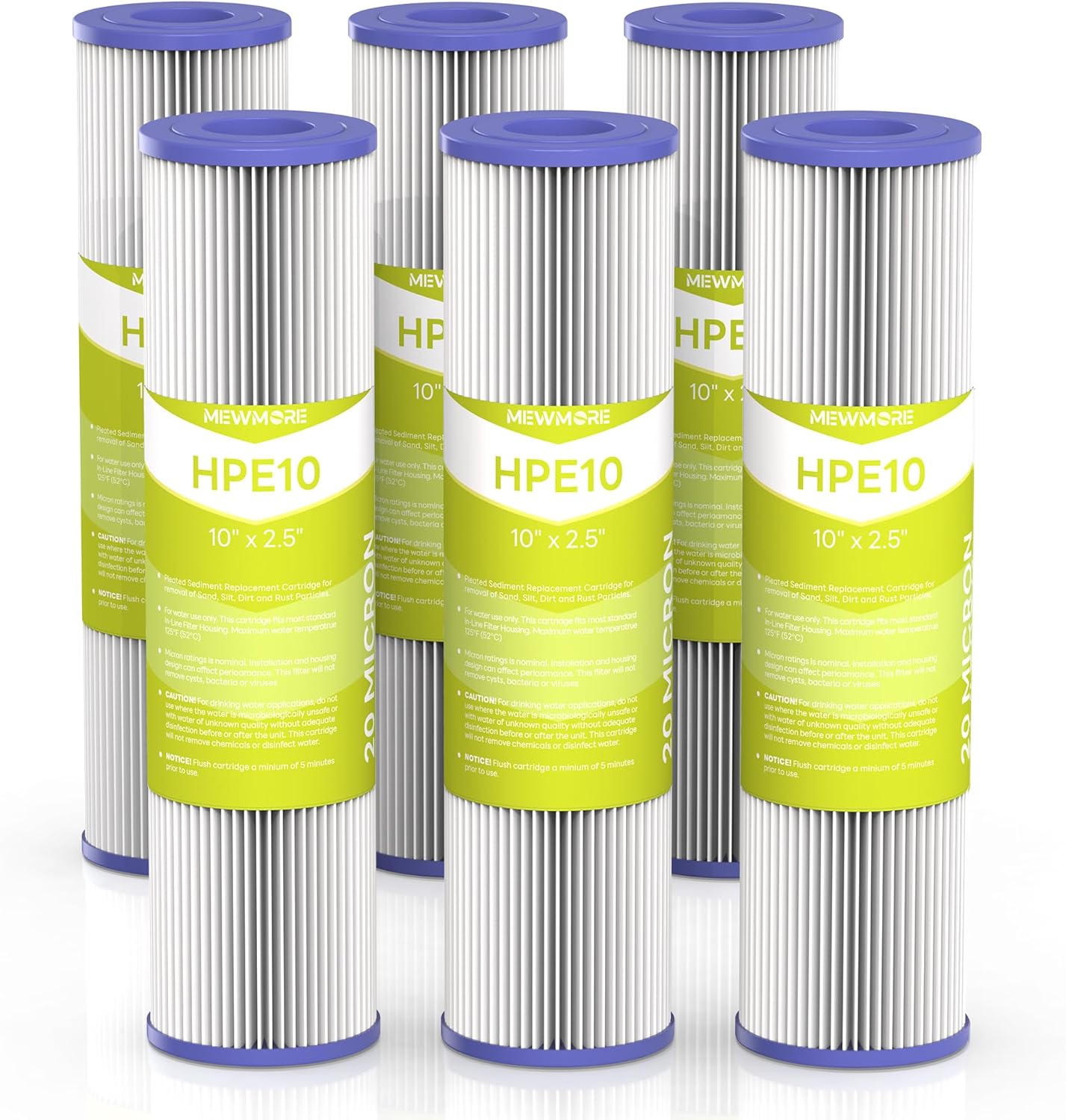 20 Micron Whole House Water Filter Cartridge, Pleated Sediment Filters for Well Water, Universal Replacement for Any 10 inch RO Unit – 10″ x 2.5″ Cartridges – Pack of 6