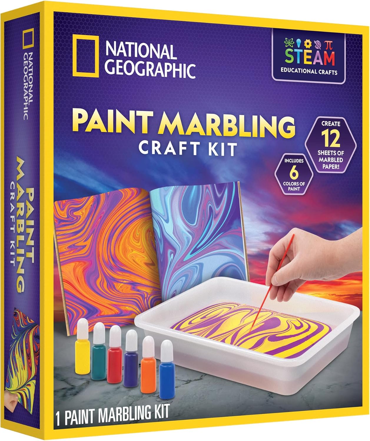 National Geographic Marbling Paint Kit for Kids – Create 12 Sheets of Marble Art with Paints & Water, Painting Arts and Crafts Kit (Amazon Exclusive)