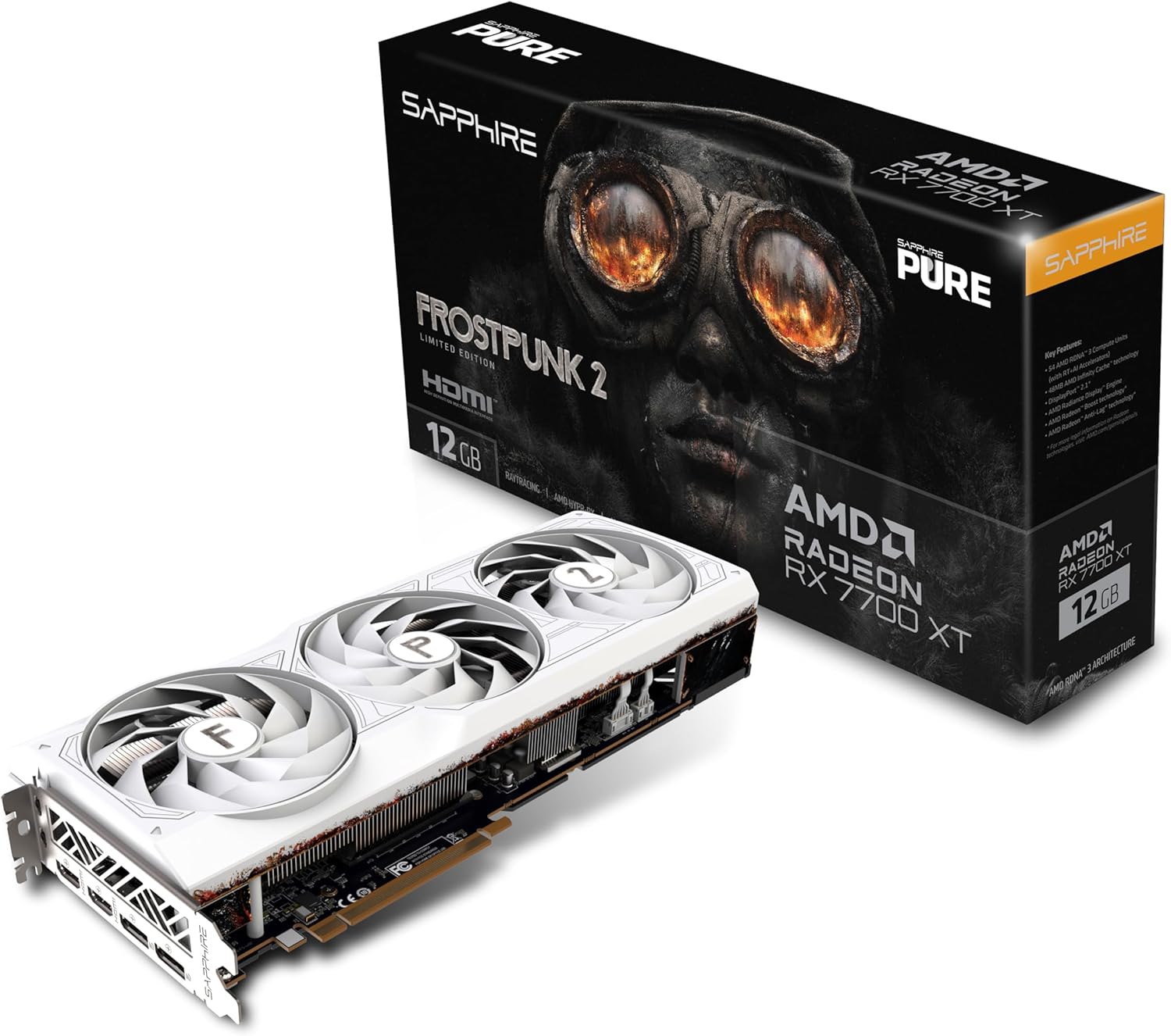 Sapphire 11335-08-50G Pure AMD Radeon RX 7700 XT Frostpunk 2 Edition Gaming Graphics Card, AMD RDNA 3