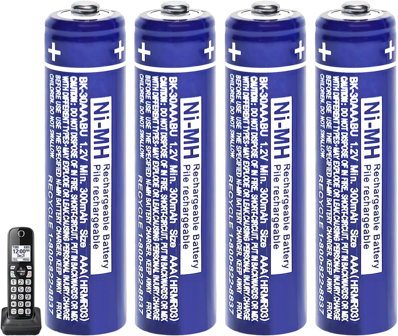 4 Pack 300mAh BK-30AAABU Ni-MH AAA Rechargeable Battery for Panasonic, 1.2V BK-30AAABU 300mah AAA Rechargeable Batteries for Panasonic Cordless Phones, Electronics