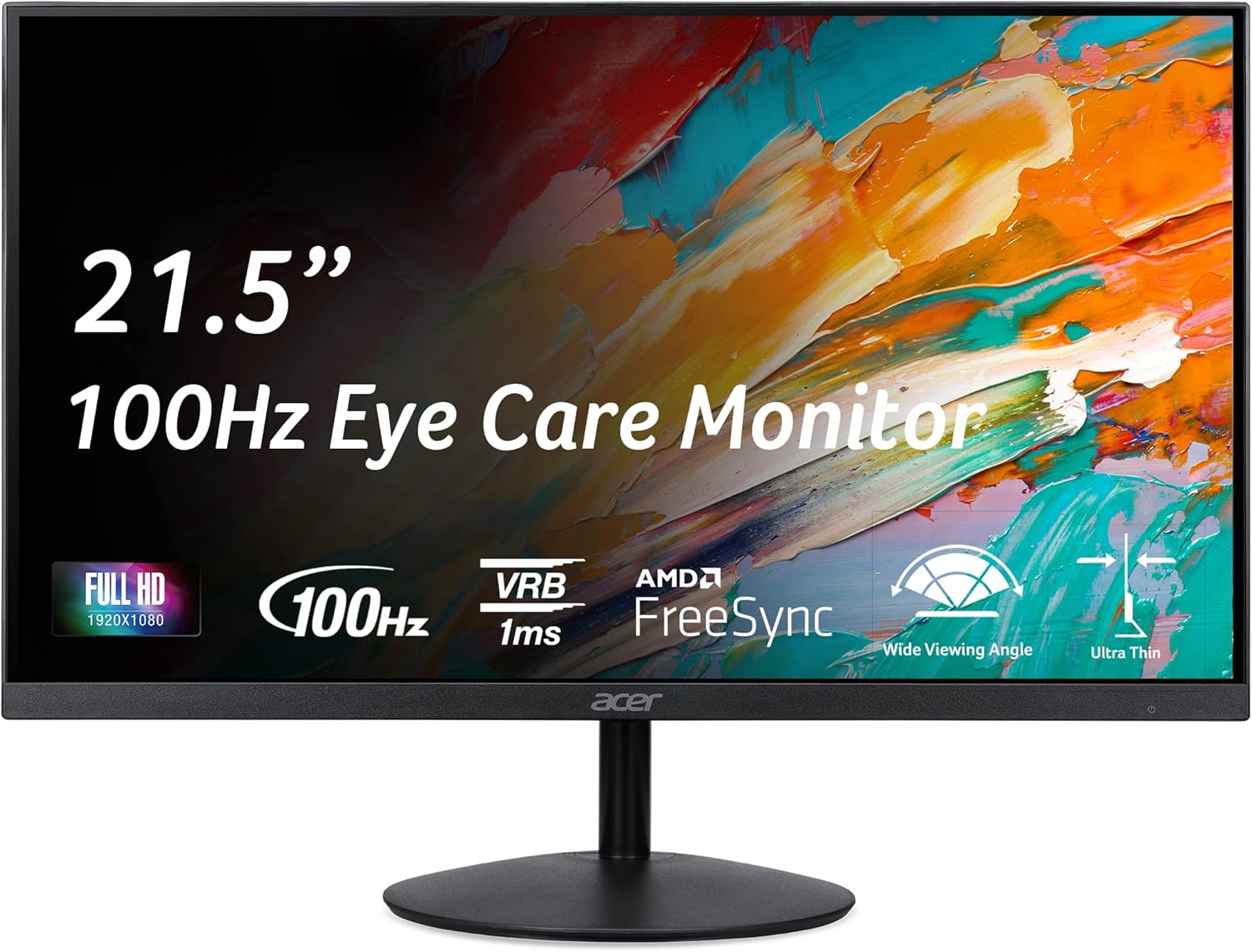 Acer SB222Q EBI 21.5″ FHD 1920 x 1080 IPS Zero-Frame IPS Gaming Office Monitor | AMD FreeSync Technology | Ultra-Thin Stylish Design | Up to 100Hz | 1ms VRB | Low Blue Light | Tilt | HDMI & VGA Ports