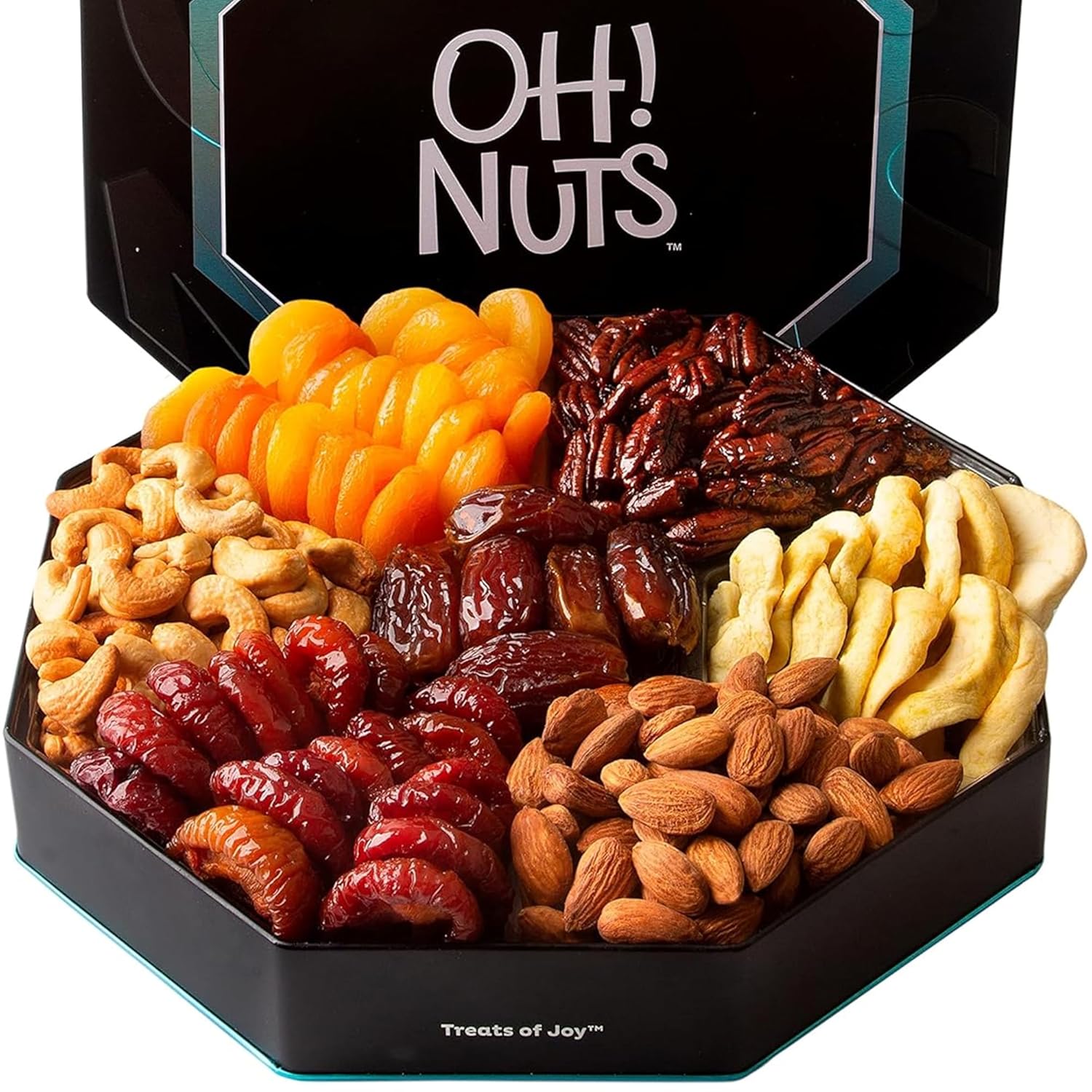 Dried Fruit and Nuts Gift Basket 7 Variety Gift Tin Box – Gourmet Arrangement Platter – Healthy Food Snack Box for Birthday, Anniversary, Corporate – Gift for Women & Men by Oh Nuts