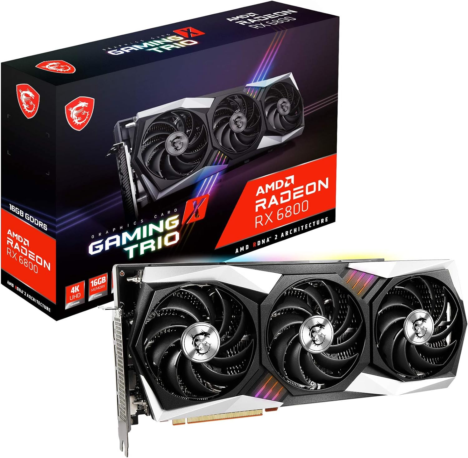 MSI Gaming Radeon RX 6800 16GB GDRR6 256-Bit HDMI/DP 2105 MHz RDNA 2 Architecture OC Graphics Card (RX 6800 Gaming X Trio 16G)