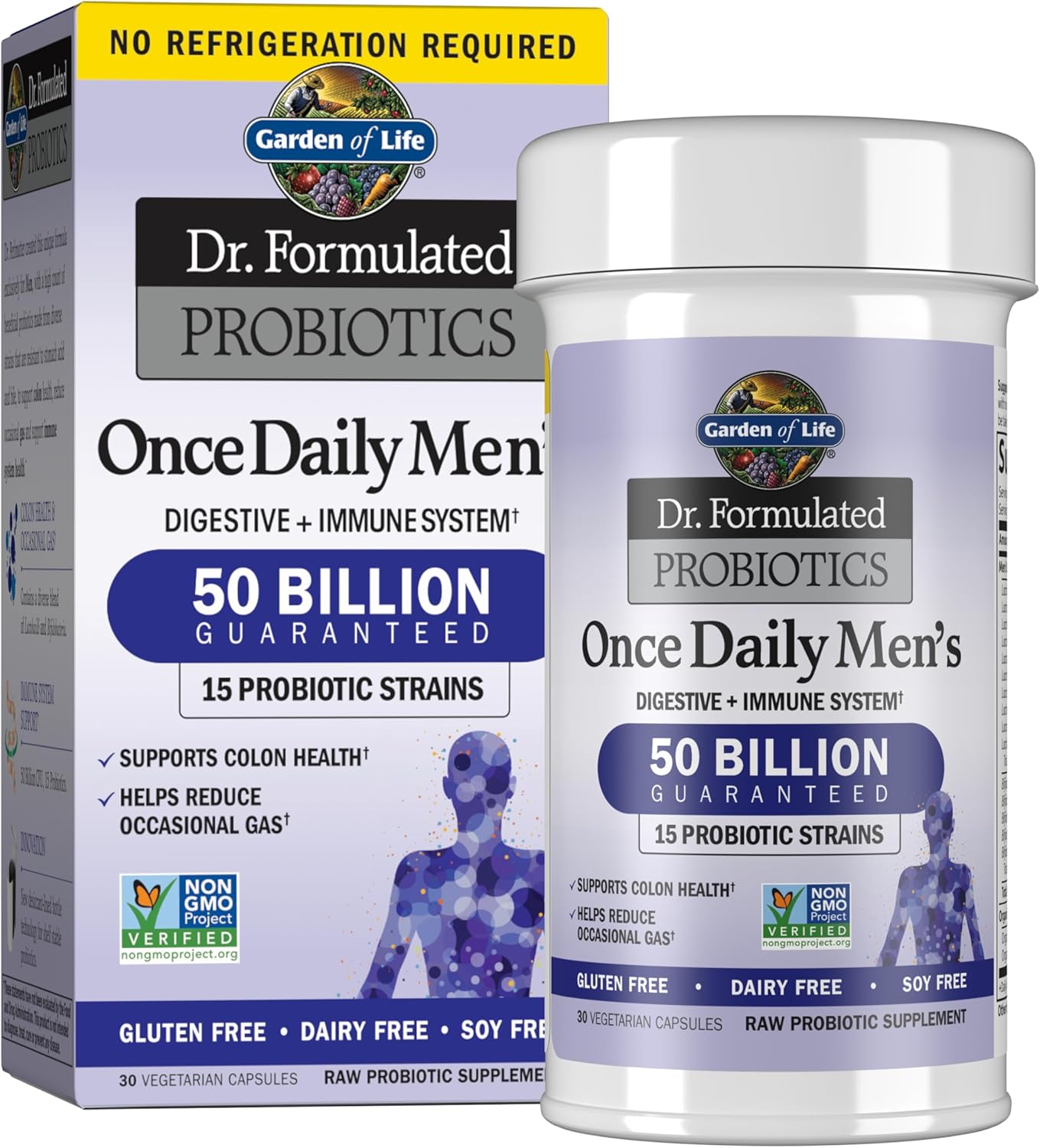 Garden of Life Probiotics for Men Dr Formulated 50 Billion CFU 15 Probiotics for Digestive Health + Organic Prebiotic Fiber for Colon & Immune Support, Daily Gas Relief, Shelf Stable, 30 Capsules