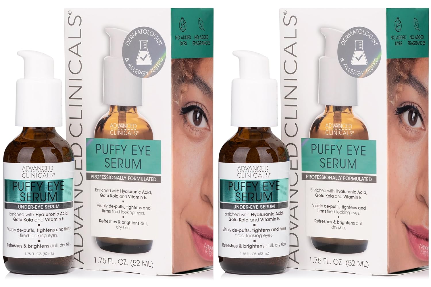 Advanced Clinicals Puffy Eyes Treatment Eye Serum Anti Aging, Brightening, & Firming Under Eye Serum With Vitamin E, Collagen, Gotu Kola, Caffeine, & Green Tea Helps Hydrate & Calm Puffiness, 2-Pack