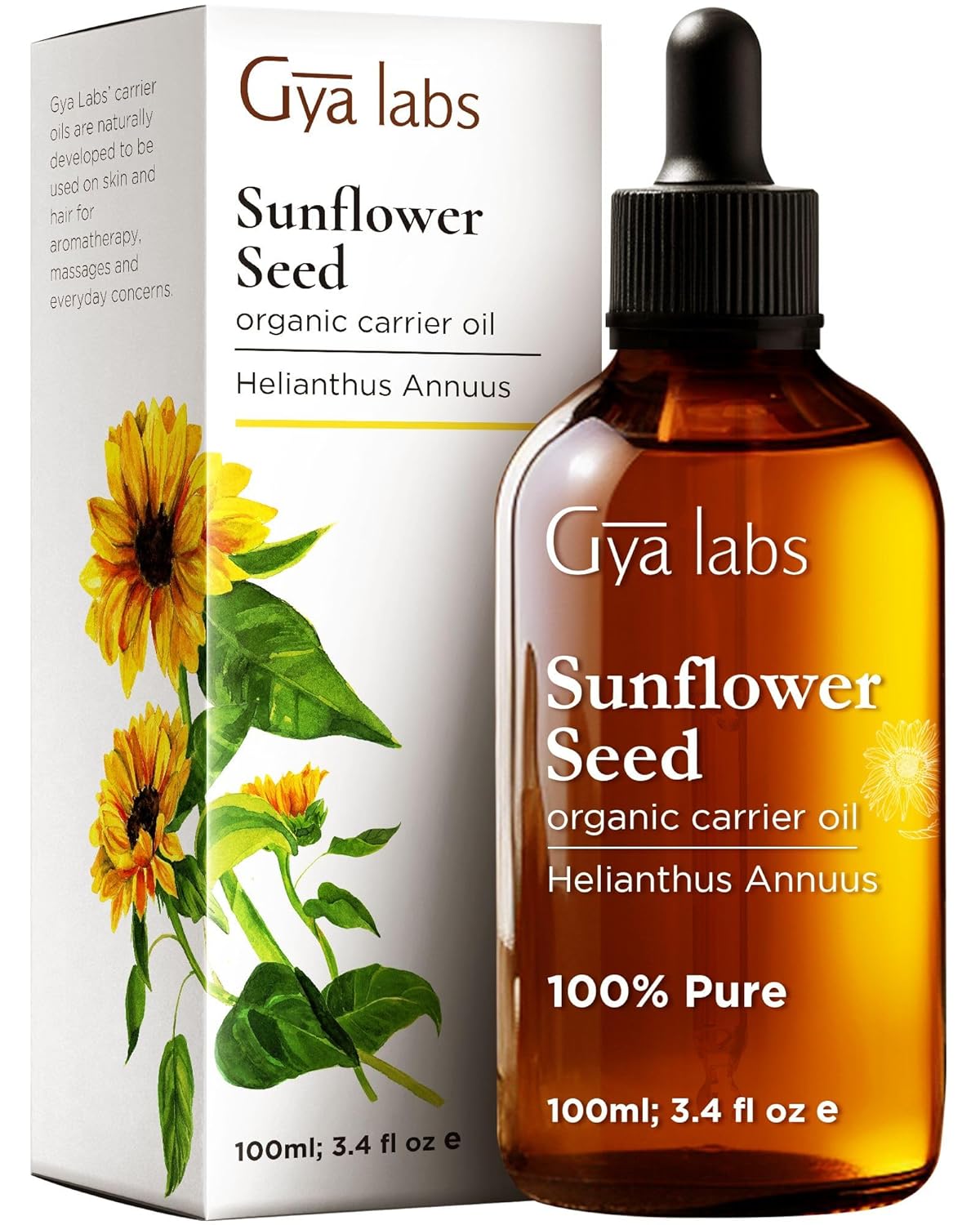 Gya Labs Organic Sunflower Oil for Skin – Sunflower Oil for Hair – Cold Pressed Sunflower Seed Oil Unrefined for Face, Scalp, Nourishing & Rejuvenating Carrier Oil (3.4 fl oz)