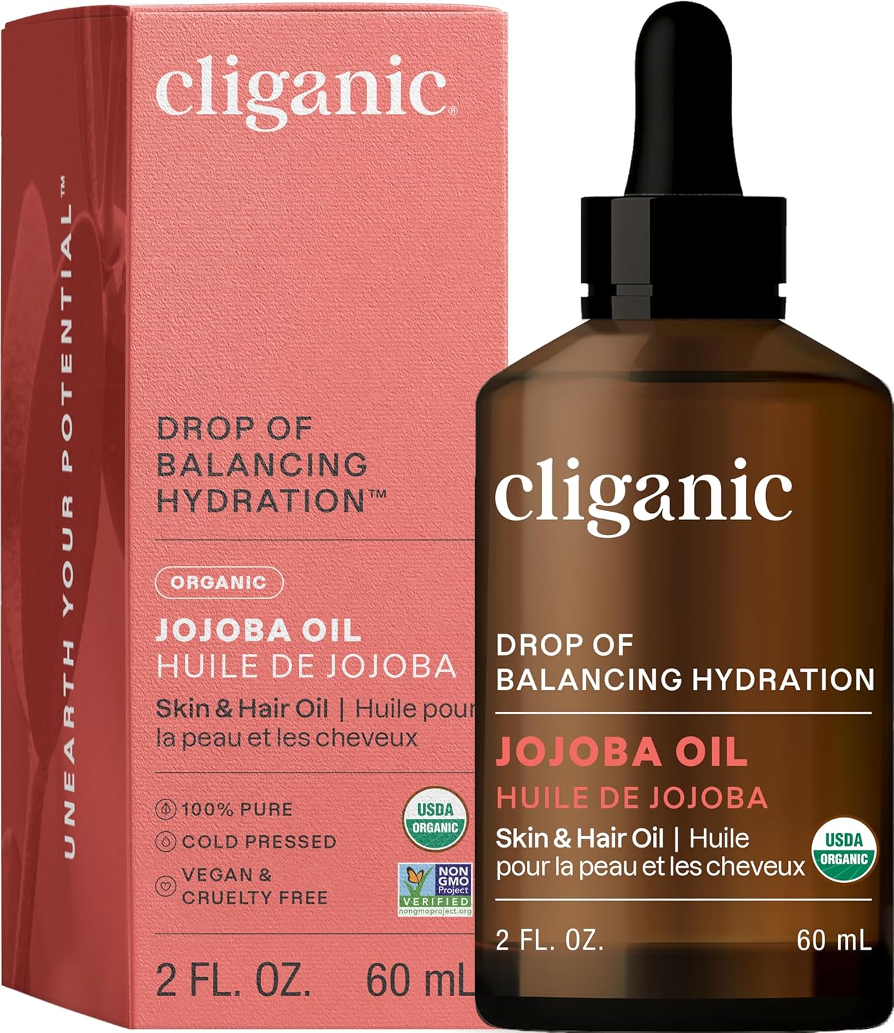 Cliganic USDA Organic Jojoba Oil, 100% Pure (2oz) | Natural Cold Pressed Unrefined Hexane Free Oil for Hair & Face | Base Carrier Oil (Packaging May Vary)