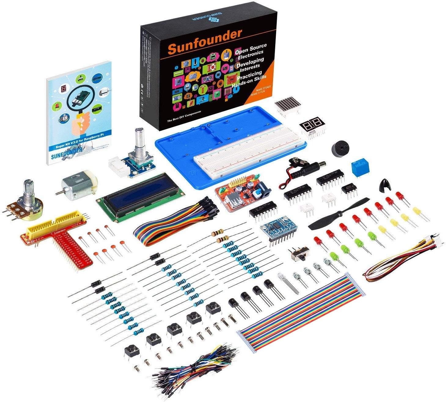 SunFounder Super Starter Learning Kit V3.0 for Raspberry Pi 400 4 Model B 3B+ 3B 2B B+ A+ Zero Including 123-Page Instructions Book for Beginners