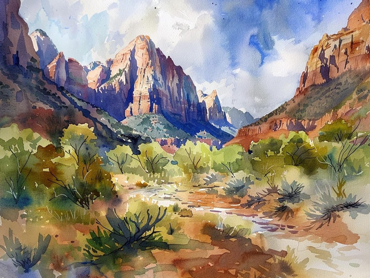 Zion Watercolor Painting Utah Landscape Art Print National Park Wall Decor Travel Prints for Her, Zion Watercolor Painting Poster,66