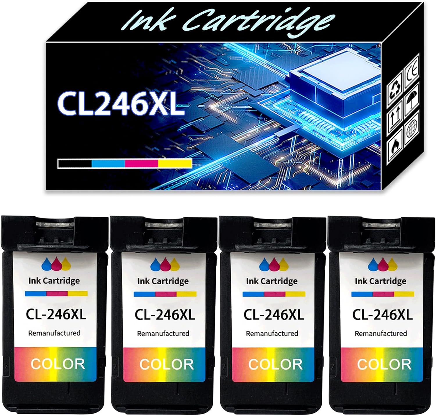 CL246XL Color Ink Cartridges Replacement Compatible for Canon PG-245 CL-246,Suit for TS3120 IP2820 IP2850 MG2920 MG2420 MG2450 MG2922 MG2520 MG2522 Printer 4-Pack