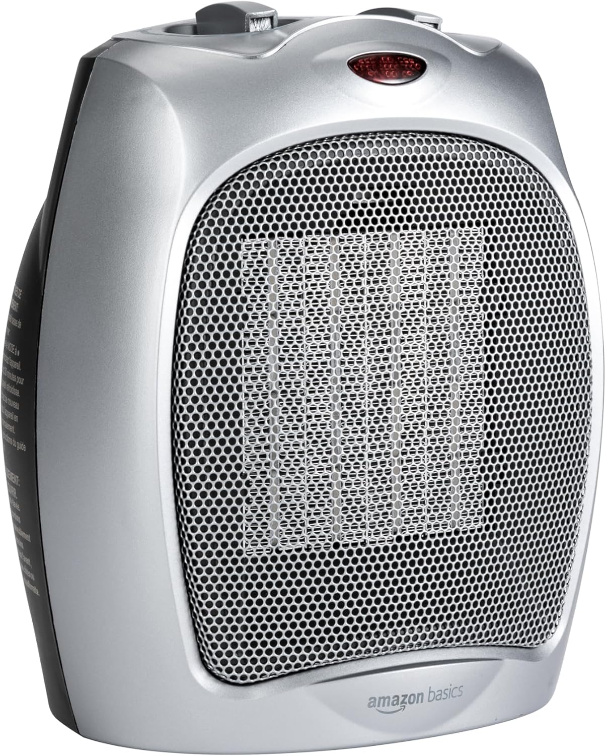 Amazon Basics Ceramic Space Heater, Portable Heater for Indoor Use, for Office and Home, With Overheat and Tip-Over Protection, Thermostat, Non-Oscillating, 1500W, Silver, 7.52″D x 6.34″W x 9.45″H