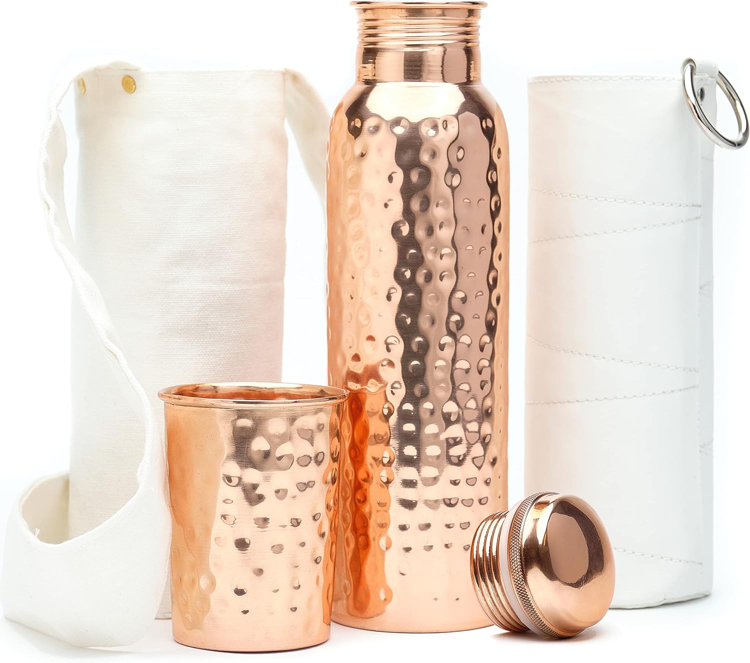 Copper Water Bottle (34oz/1000 ml) w/Copper Tumbler, Carrying Bag & Deco Sleeve | Pure Copper Bottle for Drinking Water | Lab-Tested, Leak-Proof | Authentic Ayurvedic Copper Bottle