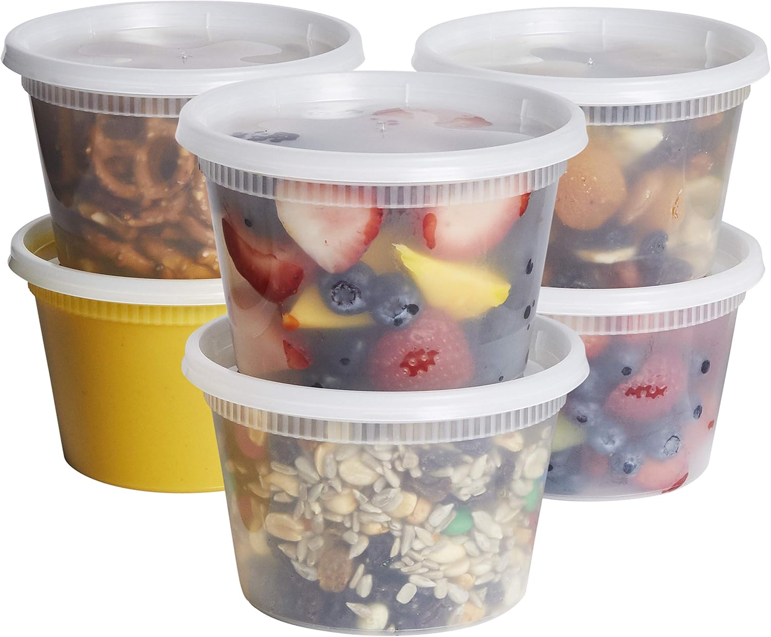 GUSTO [48 Sets 16 oz. Plastic Deli Disposable Food Storage Containers With Airtight Lids (Formerly Comfy Package)