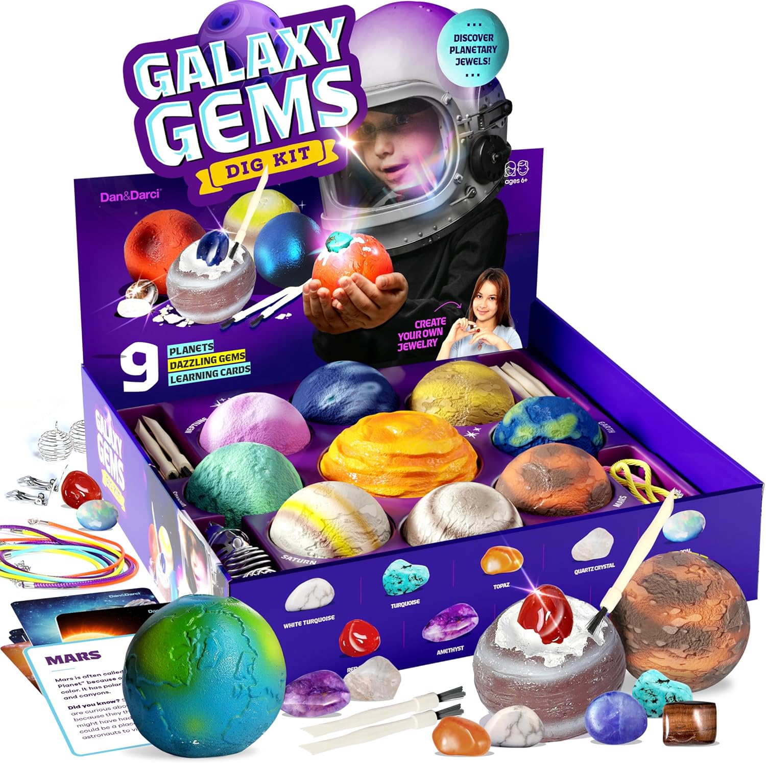 Galaxy Gem Dig Kit for Kids – Gemstones Digging Science Kits for Kids Age 6-7, 6-8, 8-10 – Gifts for 6 7 8 9 10 11 Year Old Boys & Girls – Planet Space Toys for Kids 8-10 – STEM Stuff for Boy & Girl