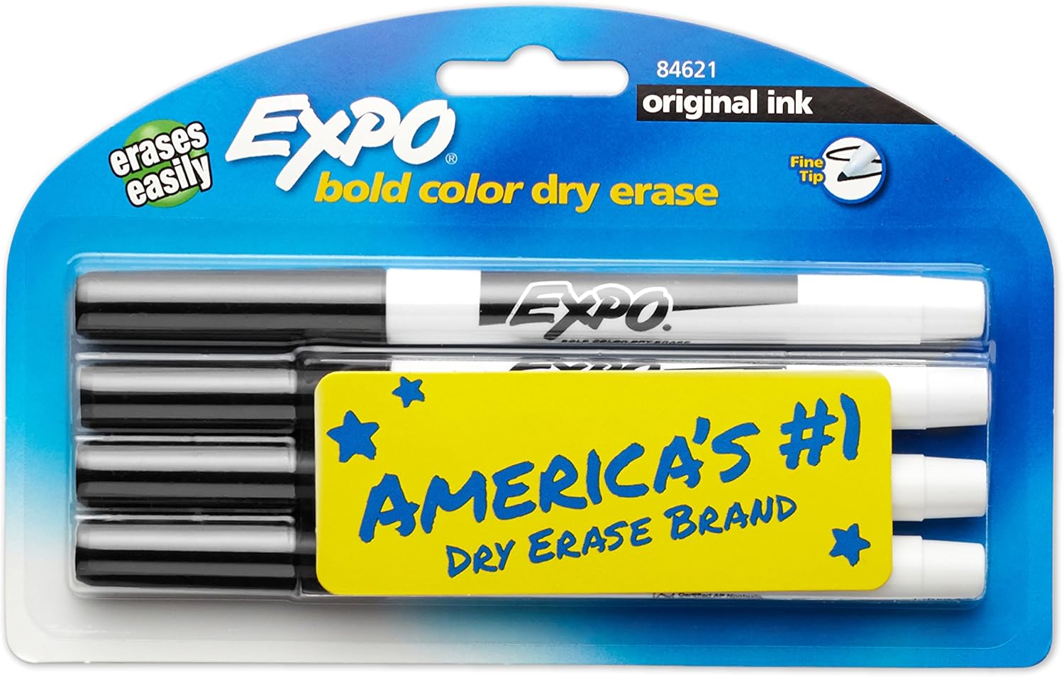 EXPO 84621 Original Dry Erase Markers, Fine Point, Black, 4-Count