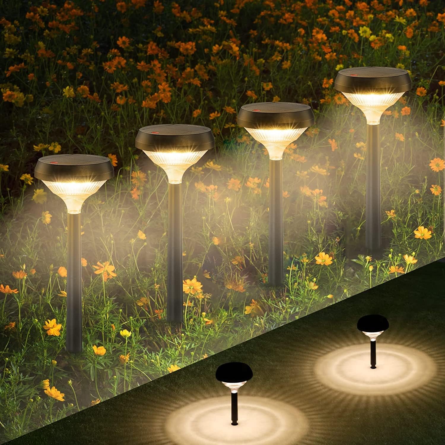 Linkind Solar Pathway Lights 8 Pack, Solar Lights Outdoor, Warm White Solar Path Lights Waterproof, Solar Lights for Walkway Yard Landscape Garden