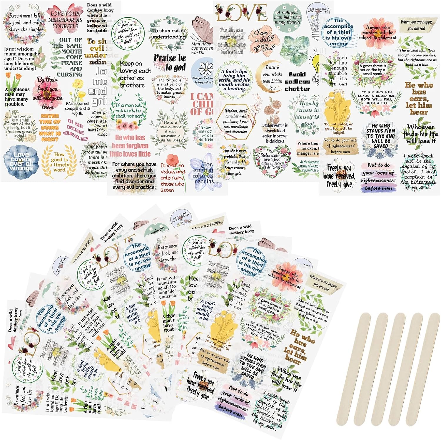 WANDIC 16 Sheets Rub On Transfer Stickers Bible Theme Stickers Waterproof Decals Journal Album Decals Furniture Craft Transfers Decals for DIY Craft Scrapbooking,4 * 6in