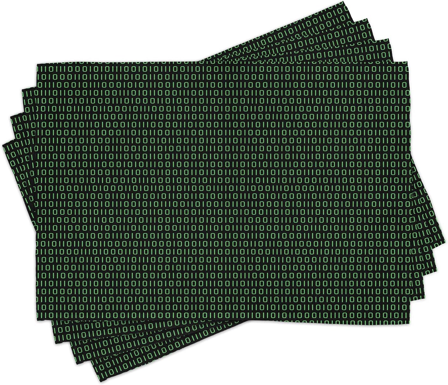 Ambesonne Programmer Place Mats Set of 4, Digital Software Computer Data Tech System Associated Binary Code, Washable Fabric Placemats for Dining Table, Standard Size, Charcoal Grey Fern Green